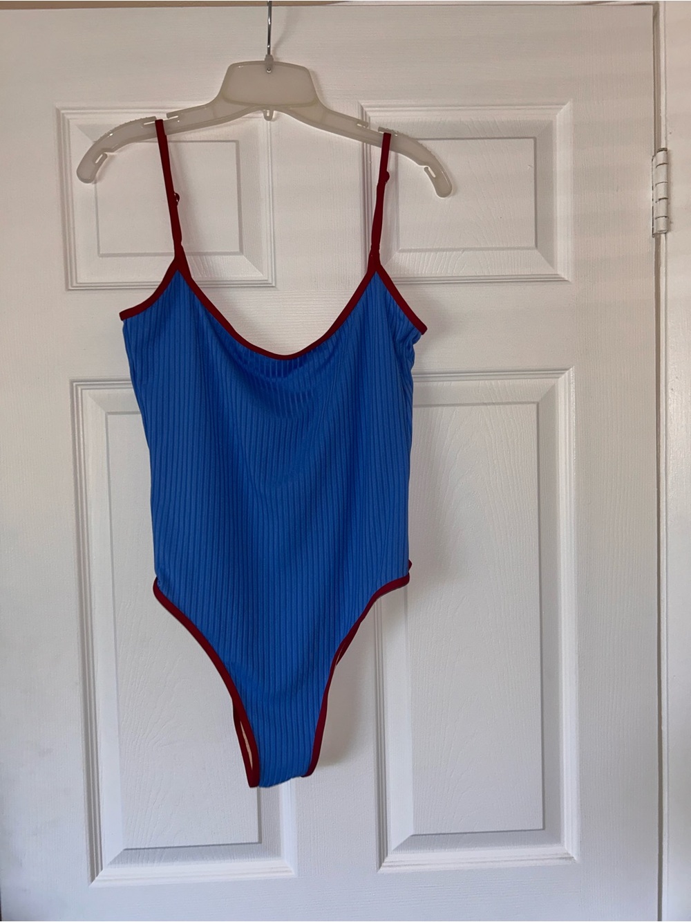 Cotton On Blue Ribbed One-Piece Swimsuit with Red Trim